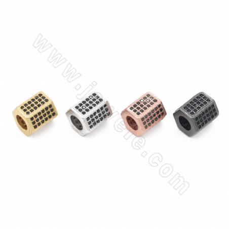 Laiton Micro Pave Cubic Zirconia Findings Bead Size8x9 Hole 4mm Gold/Platinum/Rose Gold/Gun Black Plated 4pcs/Pack