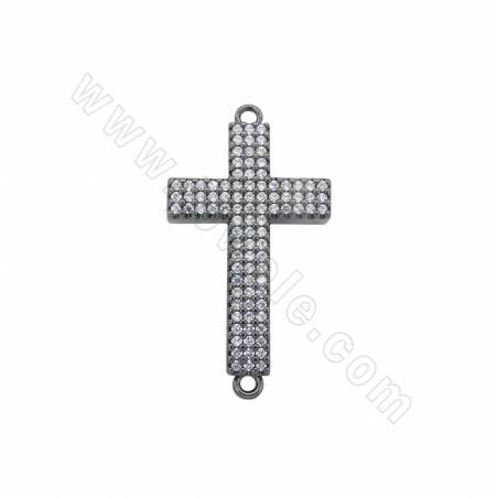 Laiton Micro Pave Cubic Zirconia Connector Cross Size 21x40mm Hole 1.2mm Gold/Platinum/Rose Gold/Gun Black Plated 4pcs/Pack