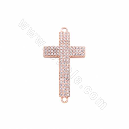 Brass Micro Pave Cubic Zirconia Cross Connector Charms Size 21x40mm Hole 1.2mm 4pcs/Pack