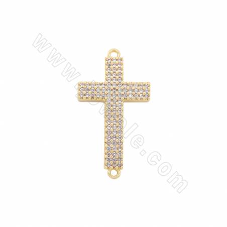 Laiton Micro Pave Cubic Zirconia Connector Cross Size 21x40mm Hole 1.2mm Gold/Platinum/Rose Gold/Gun Black Plated 4pcs/Pack