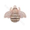 Brass Micro Pave Cubic Zirconia Pendant Bees Size  21x16mm Hole 1mm Gold/Platinum/Rose Gold/Gun Black Plated 2pcs/Pack