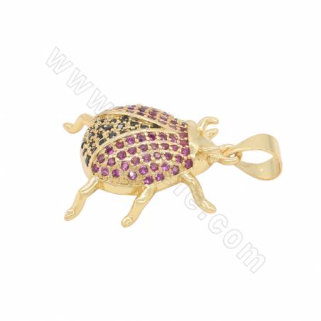Brass Gold-Plated Micro Pave Cubic Zirconia Pendant Ladybug Size 19x19mm Hole 2x3mm 4pcs/Pack