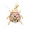 Brass Gold-Plated Micro Pave Cubic Zirconia Pendant Ladybug Size 19x19mm Hole 2x3mm 4pcs/Pack