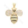 Brass Gold-Plated Micro Pave Cubic Zirconia Pendant Bees Size 20x20mm Hole 2x3mm 4pcs/Pack