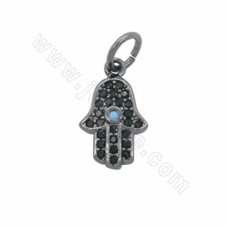 Brass Micro Pave Cubic Zirconia Pendant Charms Hamsa Hand Size7x12 Hole 2mm Gold/Platinum/Rose Gold/Gun Back Plated 8pcs/Pack
