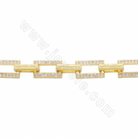 Brass Gold-Plated Micro Pave Cubic Zirconia Chains Rectangle Width 8mm ×1Meter