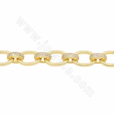 銅製品 鏈條（鑲鋯石）橢圓 鏈寬11mm（銅鍍金色）×1米