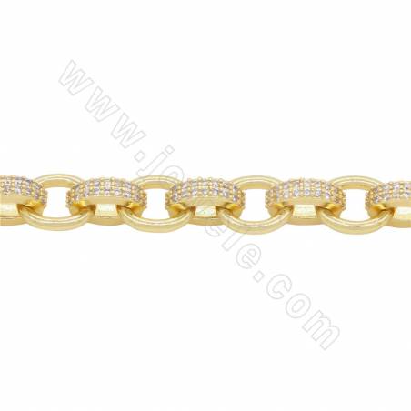 銅製品 鏈條（鑲鋯石）橢圓 鏈寬7.5mm （銅鍍金色）×1米
