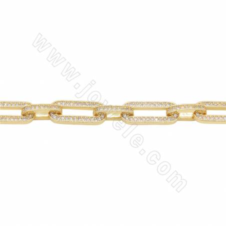 銅製品 鏈條（鑲鋯石）圓角長方形 鏈寬7.5mm（銅鍍金色）×1米