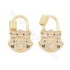 Brass（ Gold-Plated） Micro Pave Cubic Zirconia Charms Lock Size 17×28mm 4pcs/Pack