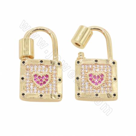 Brass（ Gold-Plated） Micro Pave Cubic Zirconia Lock Screw  Charms Size 14×27mm 4pcs/Pack