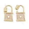 Brass（ Gold-Plated） Micro Pave Cubic Zirconia Charms Lock Size 14×27mm 4pcs/Pack