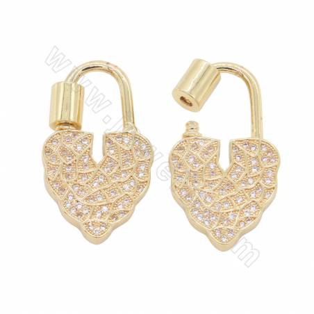Brass（ Gold-Plated） Micro Pave Cubic Zirconia Lock Charms Size17×30mm 4pcs/Pack