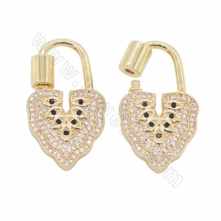Brass （Gold-Plated） Micro Pave Cubic Zirconia Charms Lock Size 17×30mm 4pcs/Pack