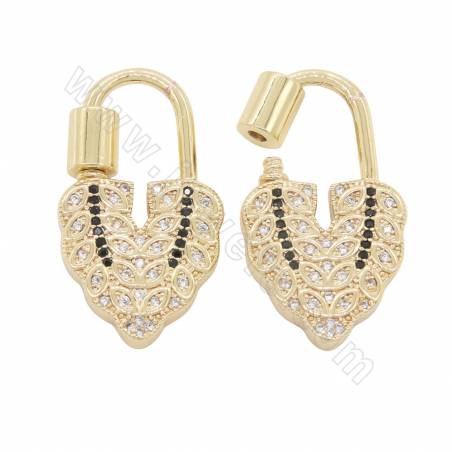 Ottone (placcato oro) Micro Pave Cubic Zirconia Charms Lock Size17×30mm 4pcs/Pack