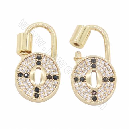 Brass （Gold-Plated） Micro Pave Cubic Zirconia Charms Lock Size15×28mm 4pcs/Pack