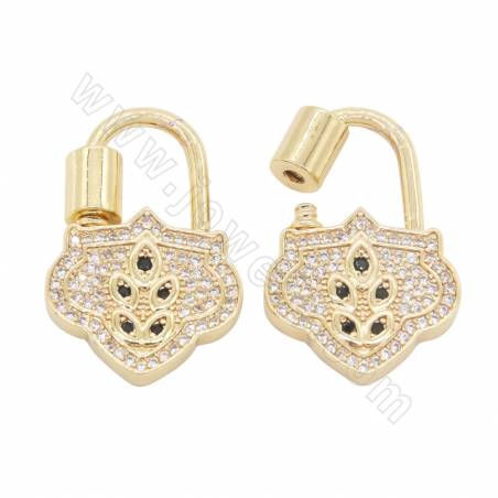 Ottone (placcato oro) ）Micro Pave Cubic Zirconia Charms Lock Size 18×27mm 4pcs/Pack