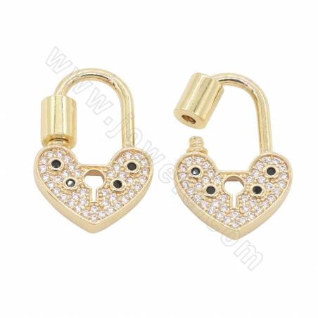 Brass（ Gold-Plated） Micro Pave Cubic Zirconia  Screw Charms Lock Size 17×25mm 4pcs/Pack