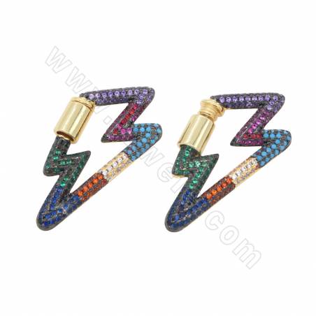 Brass（ Gold-Plated） Micro Pave Cubic Zirconia Charms Lightning Bolt Size 18×35mm 2pcs/Pack
