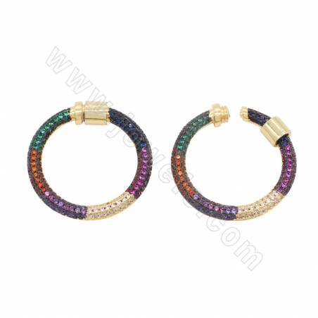 Brass（ Gold-Plated） Micro Pave Cubic Zirconia Charms Round  Diameter 27mm 2pcs/Pack