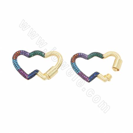 Brass （ Gold-Plated ）Micro Pave Cubic Zirconia Charms Heart Size 22×32mm 2pcs/Pack