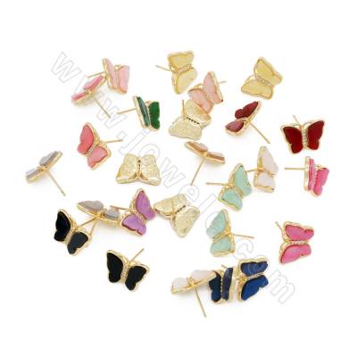 Boucles d'oreilles imitatives de coquilles multicolore  papillon  Taille 13×17mm tige 0.7mm 2paires/paquet