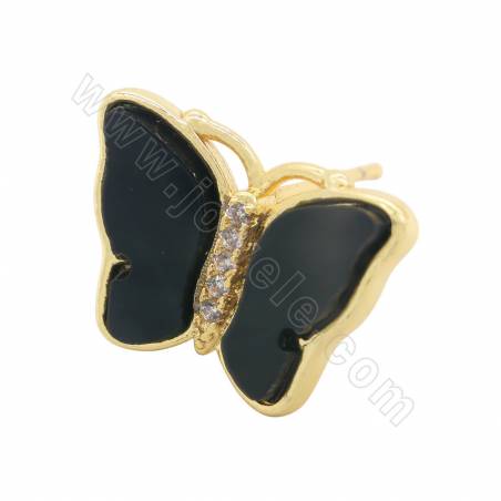 Imitation Shell Stud Earrings With Brass（ Gold-Plated ）Findings Butterfly Size  13×17mm Pin 0.7mm 2 Pairs/Pack