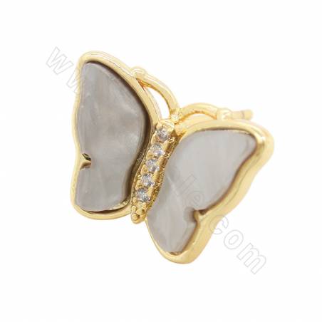 Имитация Shell Stud Earrings С Латунью（ Позолоченные ） Находки Бабочка Размер 13×17 мм Штифт 0.7 мм 2 Пары/Упак