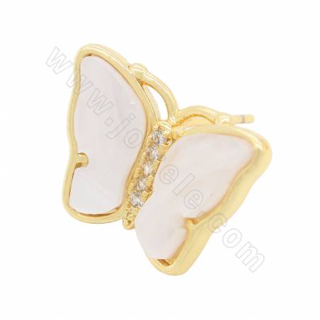 Boucles d'oreilles en imitation de coquillage avec laiton（ plaqué or ）Findings papillon Taille 13×17mm Pin 0.7mm 2 Paires/Pack