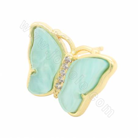 Imitation Shell Ohrstecker mit Messing （vergoldet） Befunde Schmetterling Größe 13 × 17mm Pin 0,7mm 2 Paar / Pack