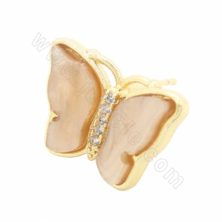 Boucles d'oreilles en imitation de coquillage avec laiton（ plaqué or ）Findings papillon Taille 13×17mm Pin 0.7mm 2 Paires/Pack