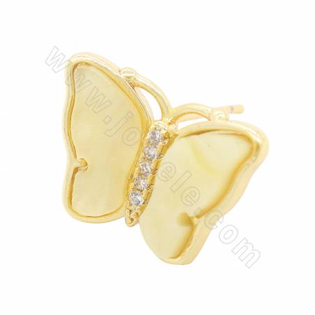 Imitation Shell Ohrstecker mit Messing （vergoldet） Befunde Schmetterling Größe 13 × 17mm Pin 0,7mm 2 Paar / Pack