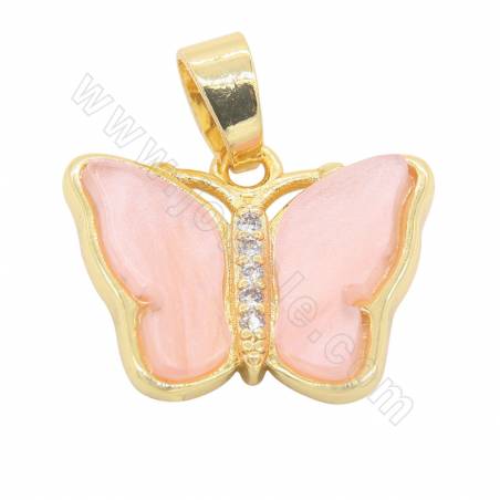 Butterfly Imitation Shell Pendant With Gold-Plated Brass Setting  Size 13×17mm Hole 4×6mm 4pcs/Pack