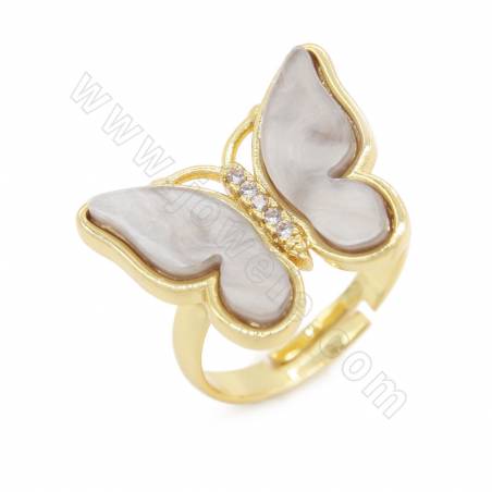 仿貝殼戒指（可調節）蝴蝶 尺寸16×20 mm  圈徑19-22mm 4個/包（銅鍍金色）