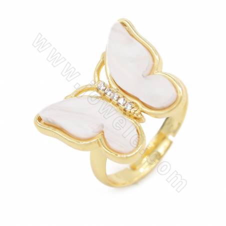 Imitation Shell Adjustable Finger Ring  With Brass （Gold-Plated） Findings Butterfly Size 16×20 mm Ring Diameter 19-22mm ×4pcs