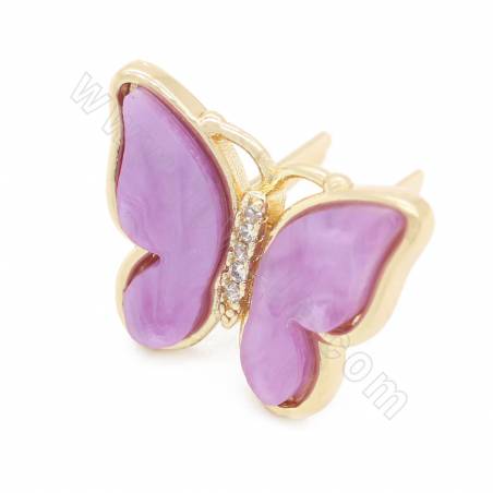 Charms Imitation de coquillage avec laiton （Gold-Plated）Findings Butterfly Taille 16×20mm 4pcs/Pack