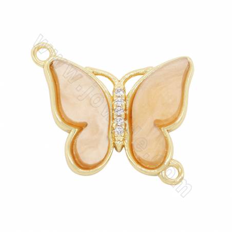 Imitation Shell Butterfly Connector Charms With Gold-Plated Brass Setting Size 17×21mm Hole 3mm 4pcs/Pack