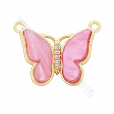 Imitation Shell Butterfly Connector Charms With Gold-Plated Brass Setting Size 18×24mm Hole 3mm 4pcs/Pack