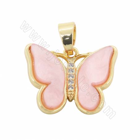 Butterfly Imitation Shell Pendant With Gold-Plated Brass Setting  Size 16×20 Hole 4×6mm 4pcs/Pack