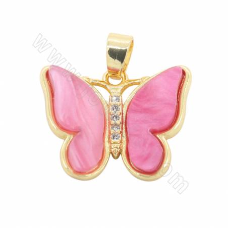 Butterfly Imitation Shell Pendant With Gold-Plated Brass Setting  Size 16×20 Hole 4×6mm 4pcs/Pack