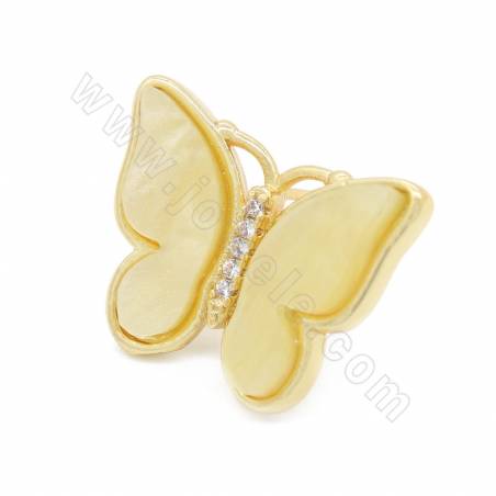 Имитация Shell Stud Earrings С Латунью（ Позолоченные ） Находки Бабочка Размер 16×20 мм штифт 0.7 мм 2Pairs/Pack