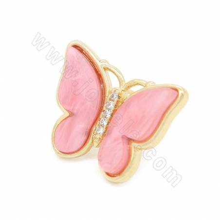 Boucles d'oreilles en imitation de coquillage avec laiton（ plaqué or ）Findings papillon Taille 16×20mm pin 0.7mm 2Paires/Pack