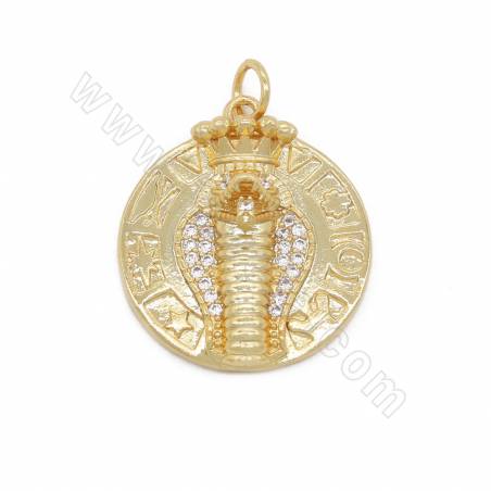 Brass Gold-Plated Micro Pave Cubic Zirconia Pendant Snake Diameter 19 mm Hole 4 mm 8pcs/Pack