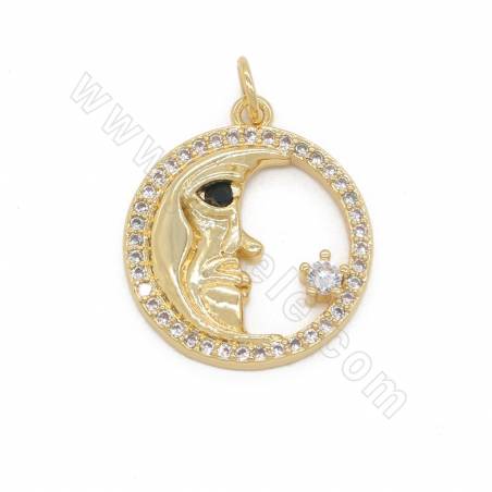 Brass Gold-Plated Micro Pave Cubic Zirconia Pendant Diameter 17.5mm Hole  4mm 6pcs/Pack