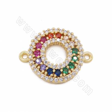 Brass Micro Pave CZ Connector Charms Circle Size 13mm Hole 2.5mm Gold/White Gold Plated 4 pcs/Pack
