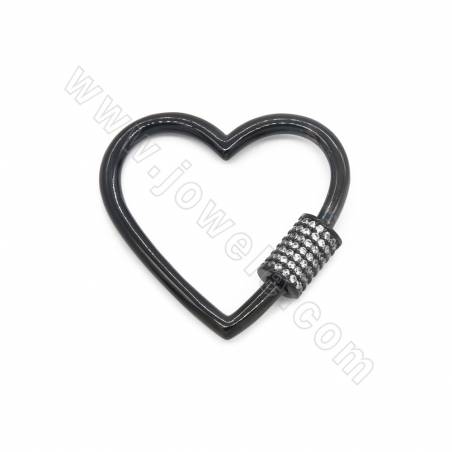 Brass Micro Pave Cubic Zirconia Charms Heart Size 28×29mm Gold/White Gold/Rose Gold/Gun Black Plated ×2pcs