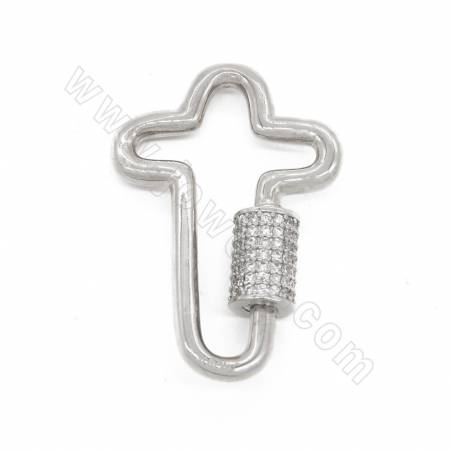 Brass Micro Pave Cubic Zirconia Charms Cross Size 20×30mm Gold/White Gold /Rose Gold/Gun Black Plated  ×2pcs