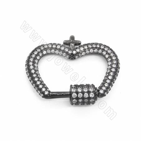 Brass Micro Pave Cubic Zirconia Charms Heart Size 19×25mm Gold/White Gold/Rose Gold/Gun Black Plated ×2pcs