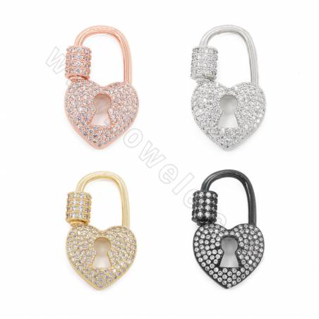 Brass Micro Pave Cubic Zirconia Screw Charms Lock Size 16×27mm Gold/White Gold/Rose Gold/Gun Black Plated×2pcs