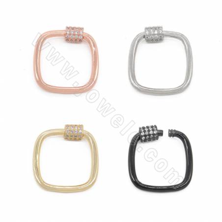 Brass Micro Pave Cubic Zirconia Screw Charms Square Size 23×24mm Gold/White Gold/Rose Gold/Gun Black Plated×4pcs